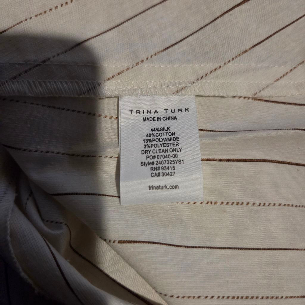 Trina Turk Long Sleeve Striped Shirtdress White Brown XS - Picture 7 of 8